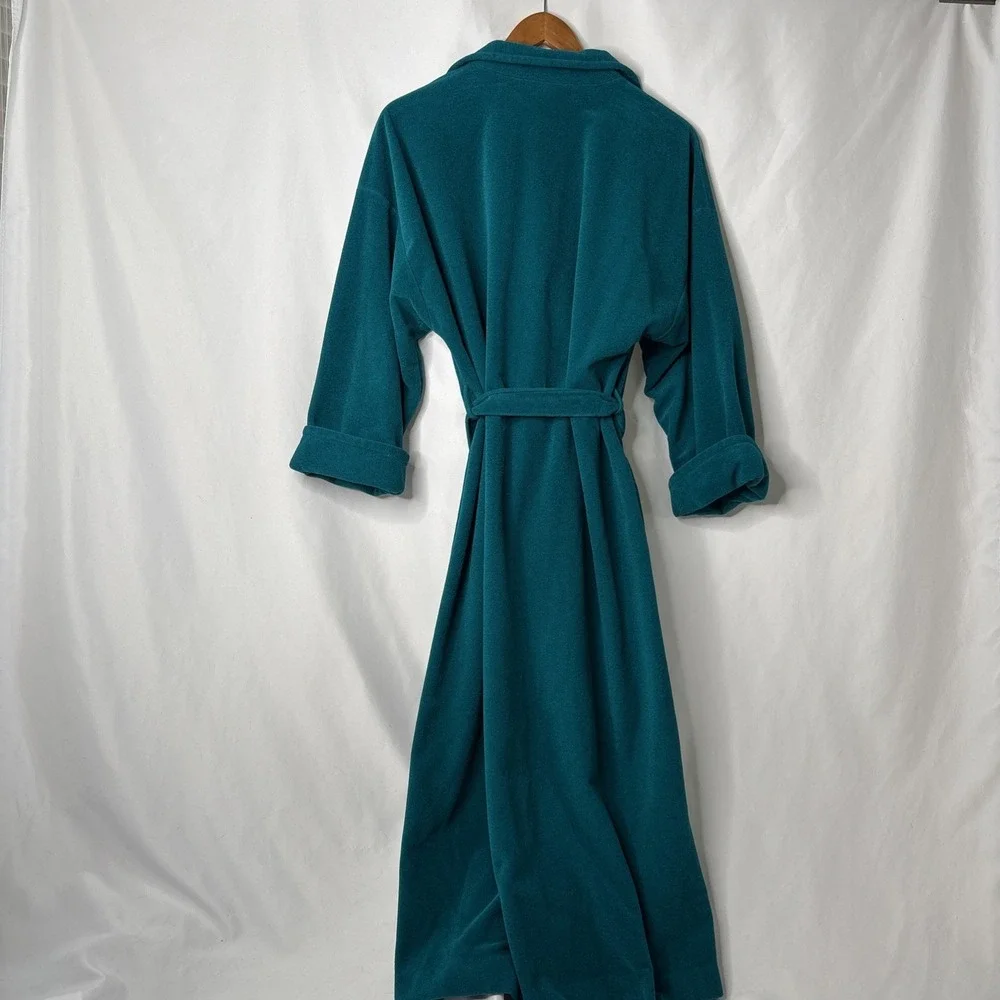 Vanity Fair Vintage Womens M Green‎ Aqua Fleece Long Sleeve Robe Sleepwear USA